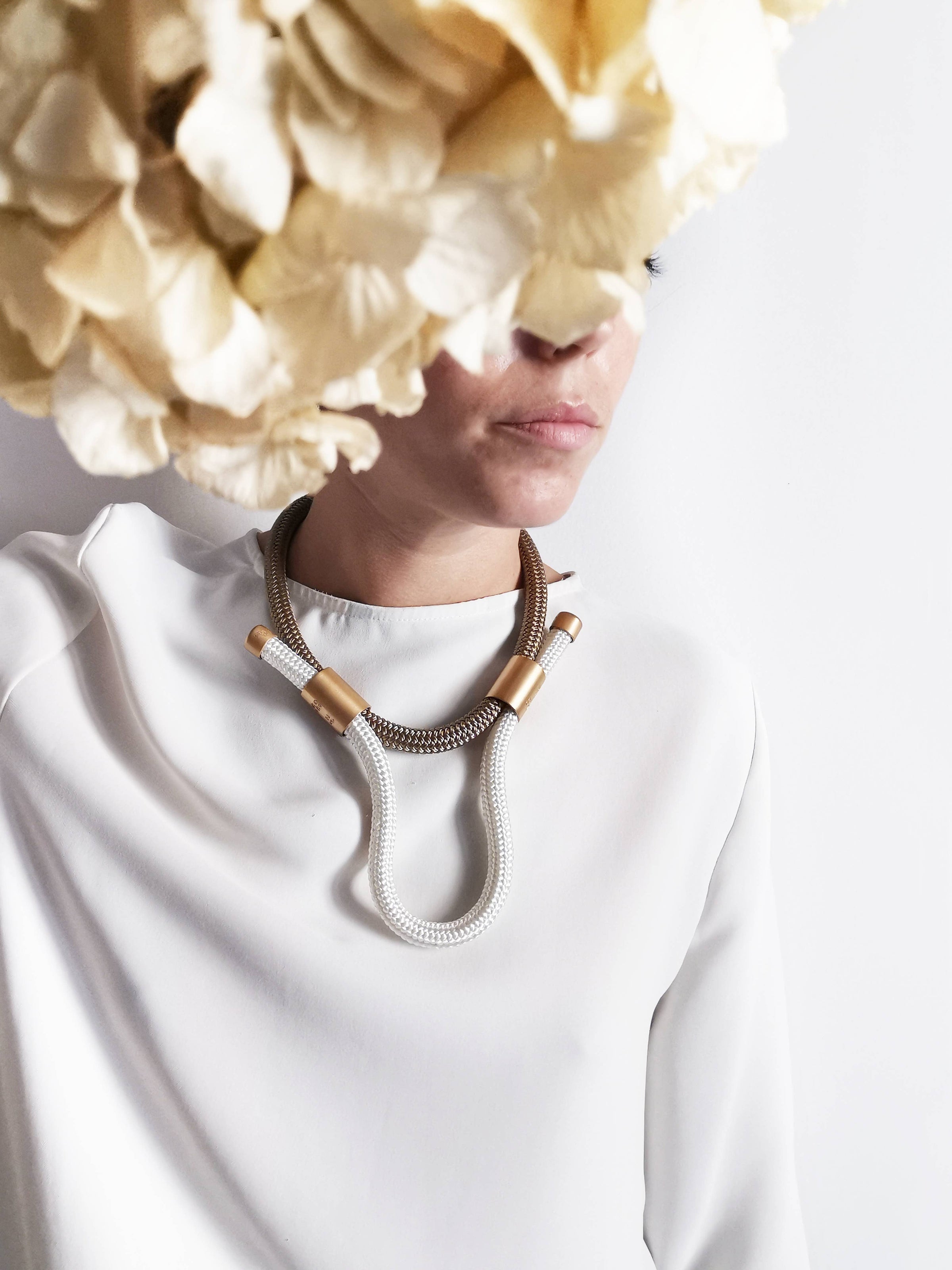 Carlotta Scarabeo NEPTUNE Multi Way Necklace - Hemp / White / Satin Gold