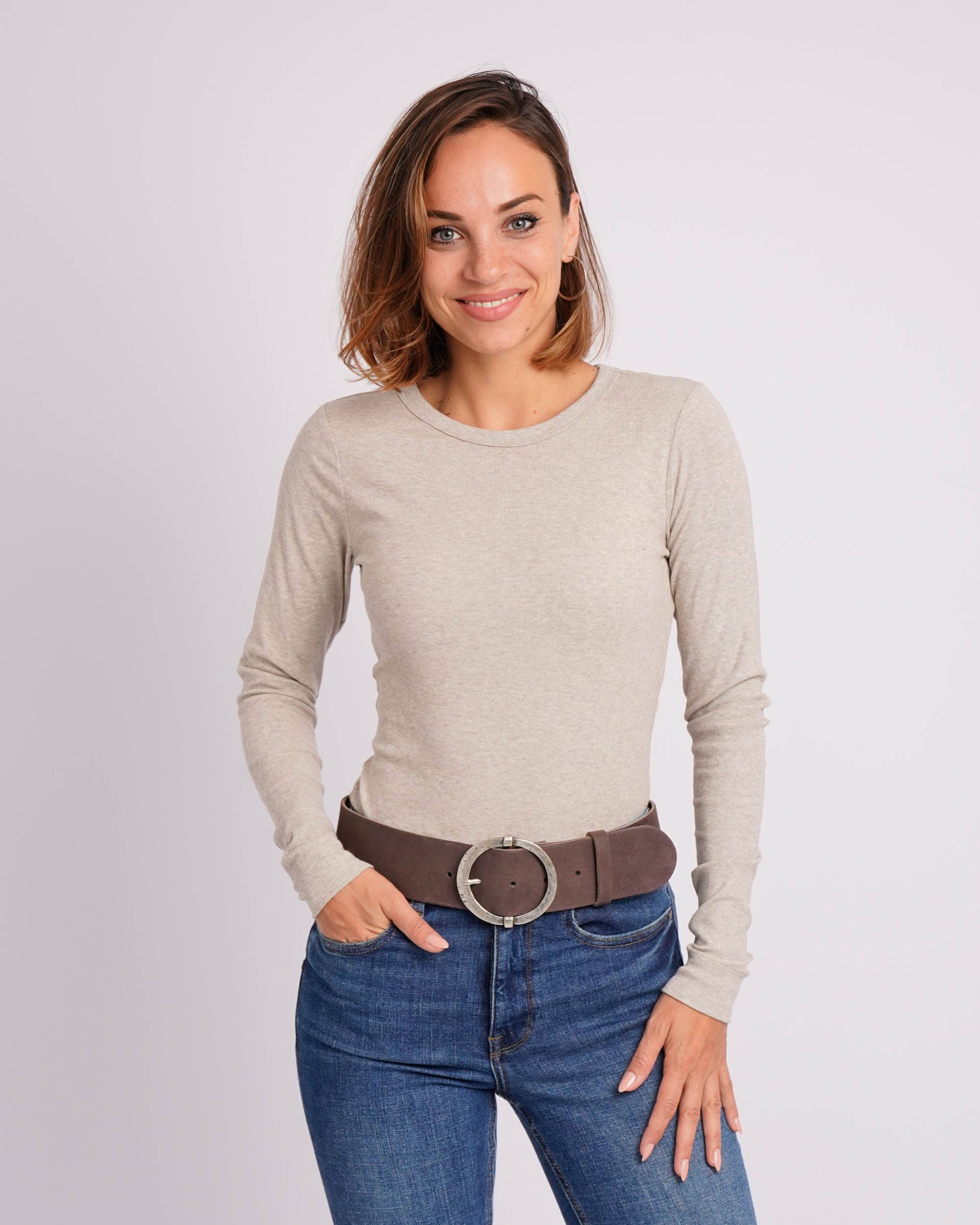 Leann Luxe Womens Leather Belt with Vintage Buckle