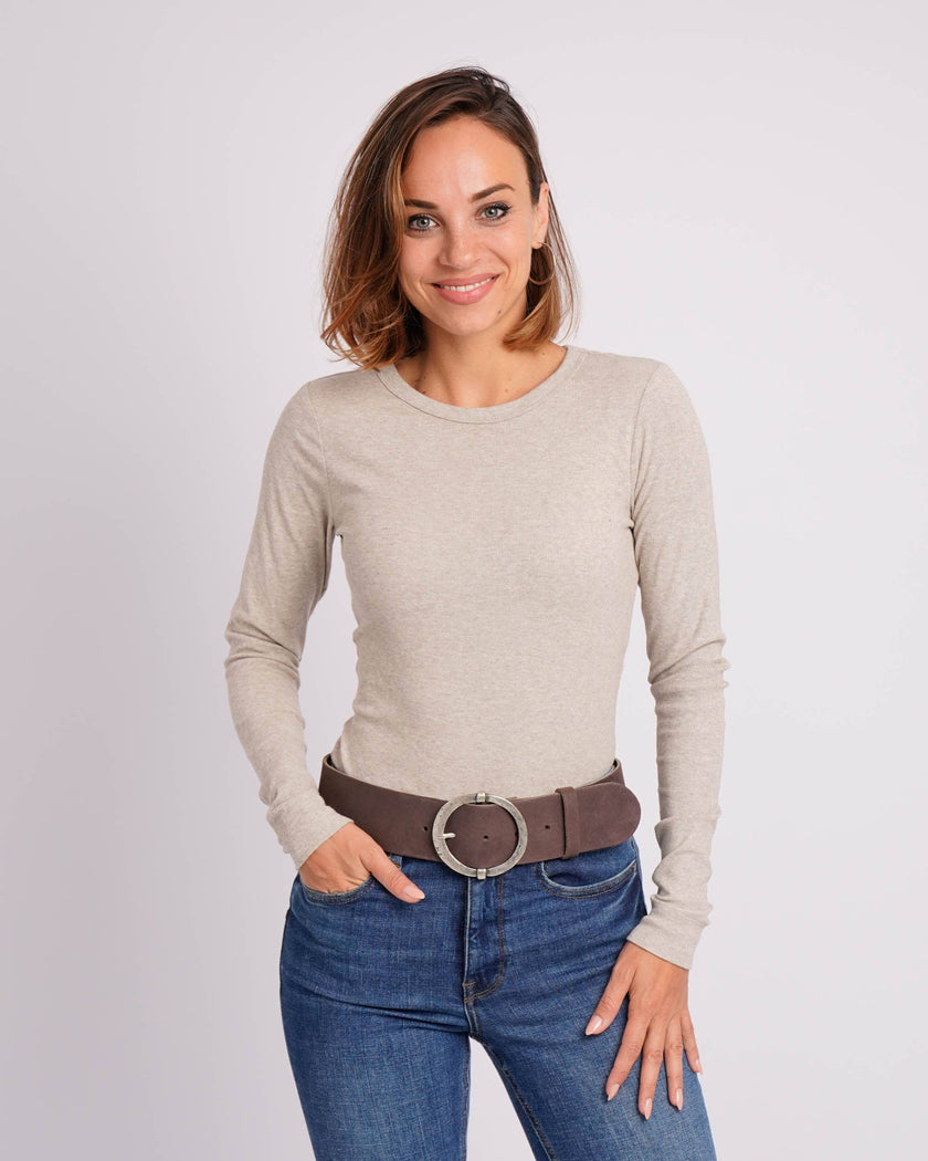 Leann Luxe Womens Leather Belt with Vintage Buckle