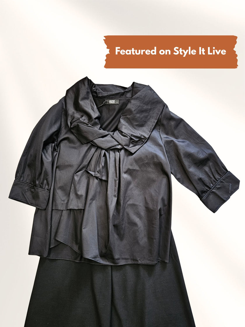 Bize Women's Blouse With Cowl Neck Detail BZ448 - Black