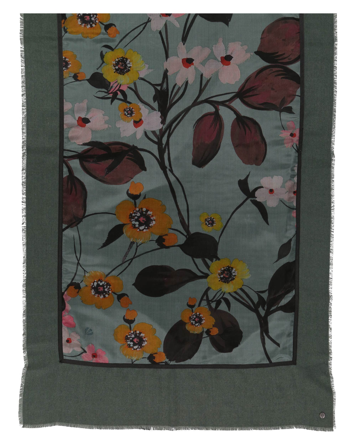 FRAAS - Patchwork Stole Wwith Flower Print - Misty Blue