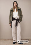 FYNCHHATTON_26095922- Womens Faux Fur short jacket in Dusty Green at Kings Road Fashions, Leighton Buzzard, UK