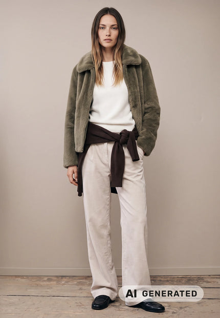 FYNCHHATTON_26095922- Womens Faux Fur short jacket in Dusty Green at Kings Road Fashions, Leighton Buzzard, UK