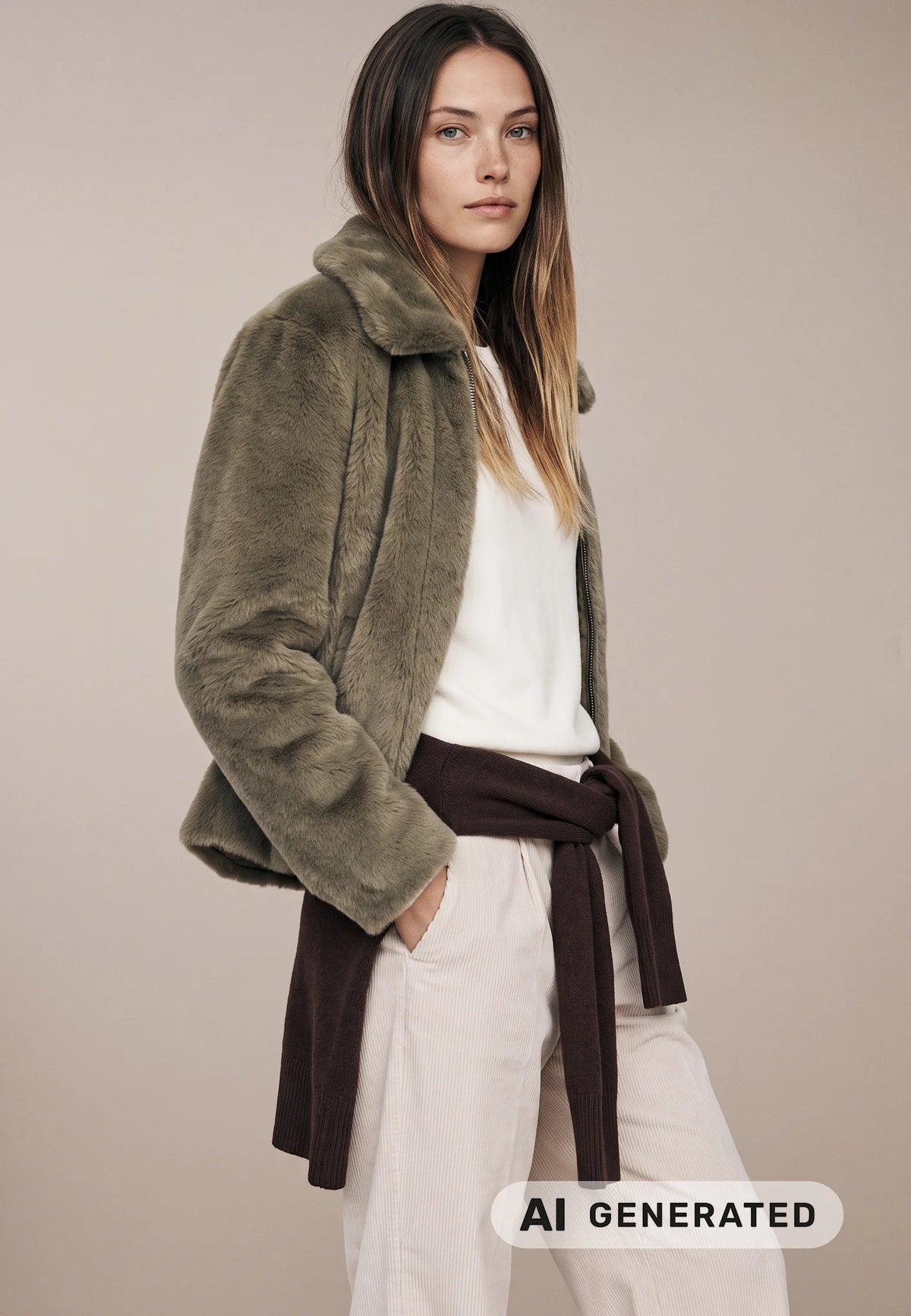 FYNCHHATTON_26095922- Womens Faux Fur short jacket in Dusty Green at Kings Road Fashions, Leighton Buzzard, UK