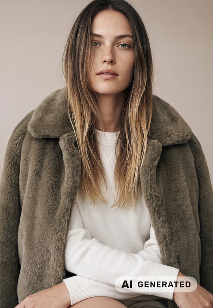 FYNCHHATTON_26095922- Womens Faux Fur short jacket in Dusty Green at Kings Road Fashions, Leighton Buzzard, UK