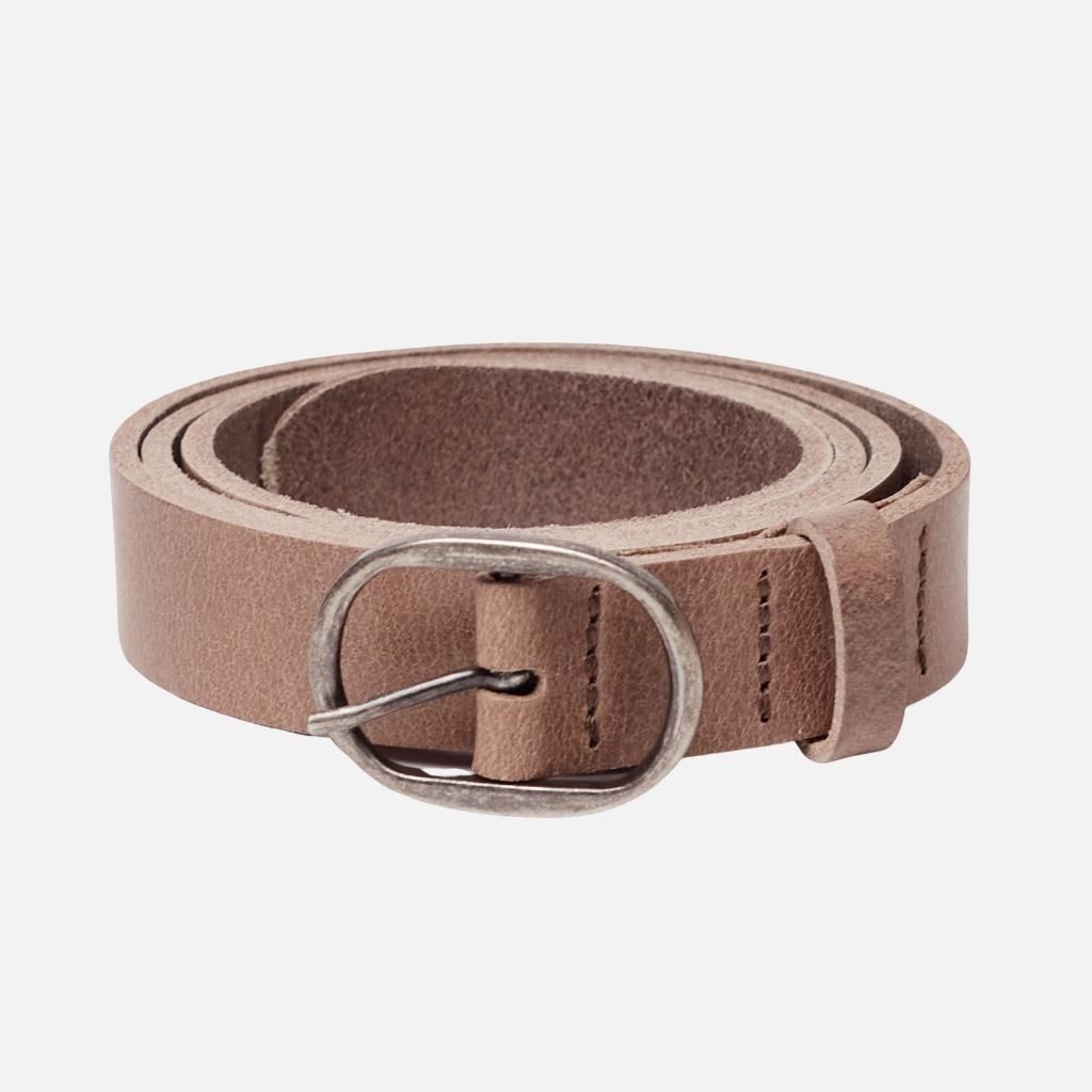 Yade Womens Leather Waist Belt in with Gold Oval Buckle