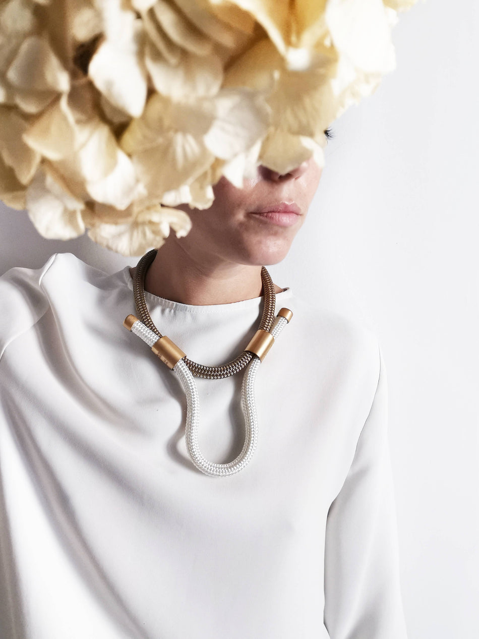 Carlotta Scarabeo NEPTUNE Multi Way Necklace - Hemp / White / Satin Gold
