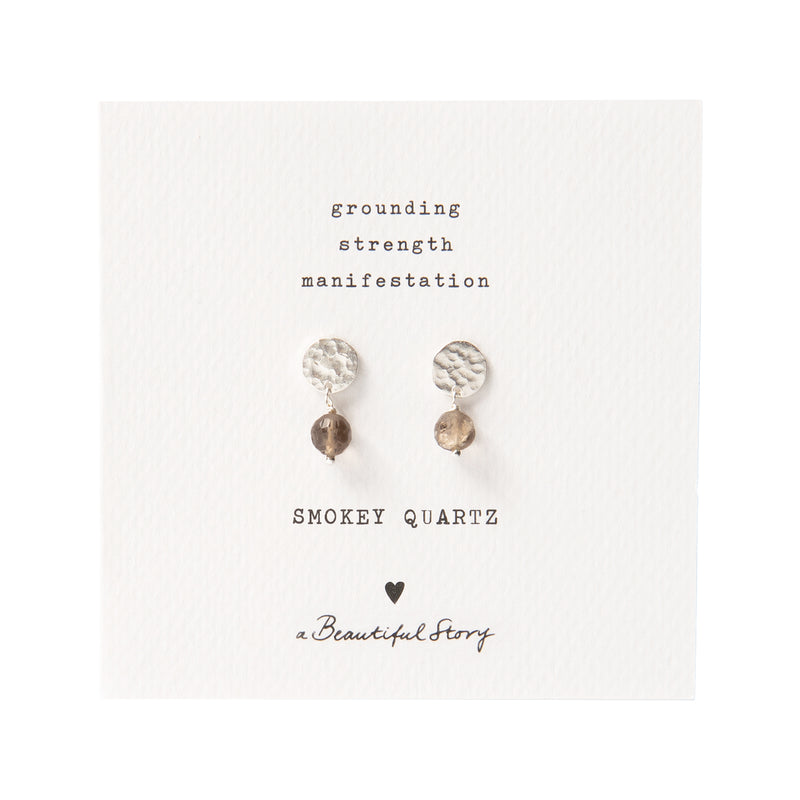 A Beautiful Story - Mini Coin Smokey Quartz Silver Earrings