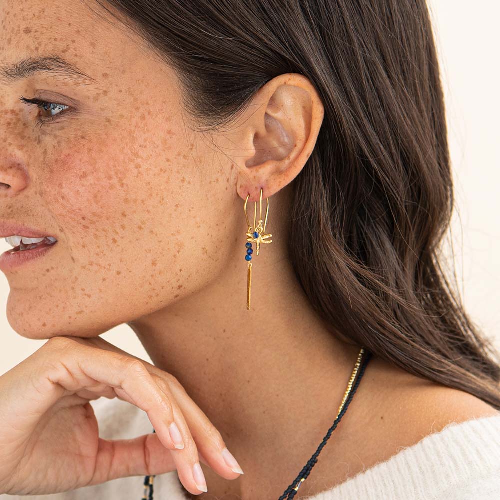 A Beautiful Story - Generous Lapis Lazuli Gold Plated Earrings