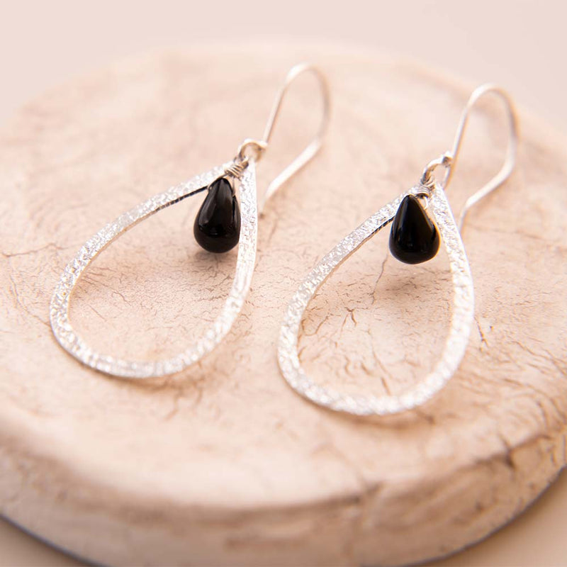 A Beautiful Story - Affection Black Onyx Silver Plated Earrings