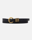 Amsterdam-Heritage-Belt-Alie Gold Circle Buckle Skinny Leather Belt - Black
