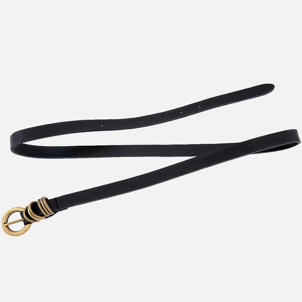 Amsterdam-Heritage-Belt-Alie Gold Circle Buckle Skinny Leather Belt - Black