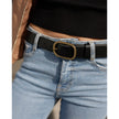 Marin Women's Leather Waist Belt in Black with Statement Buckle