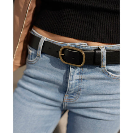 Marin Women's Leather Waist Belt in Black with Statement Buckle