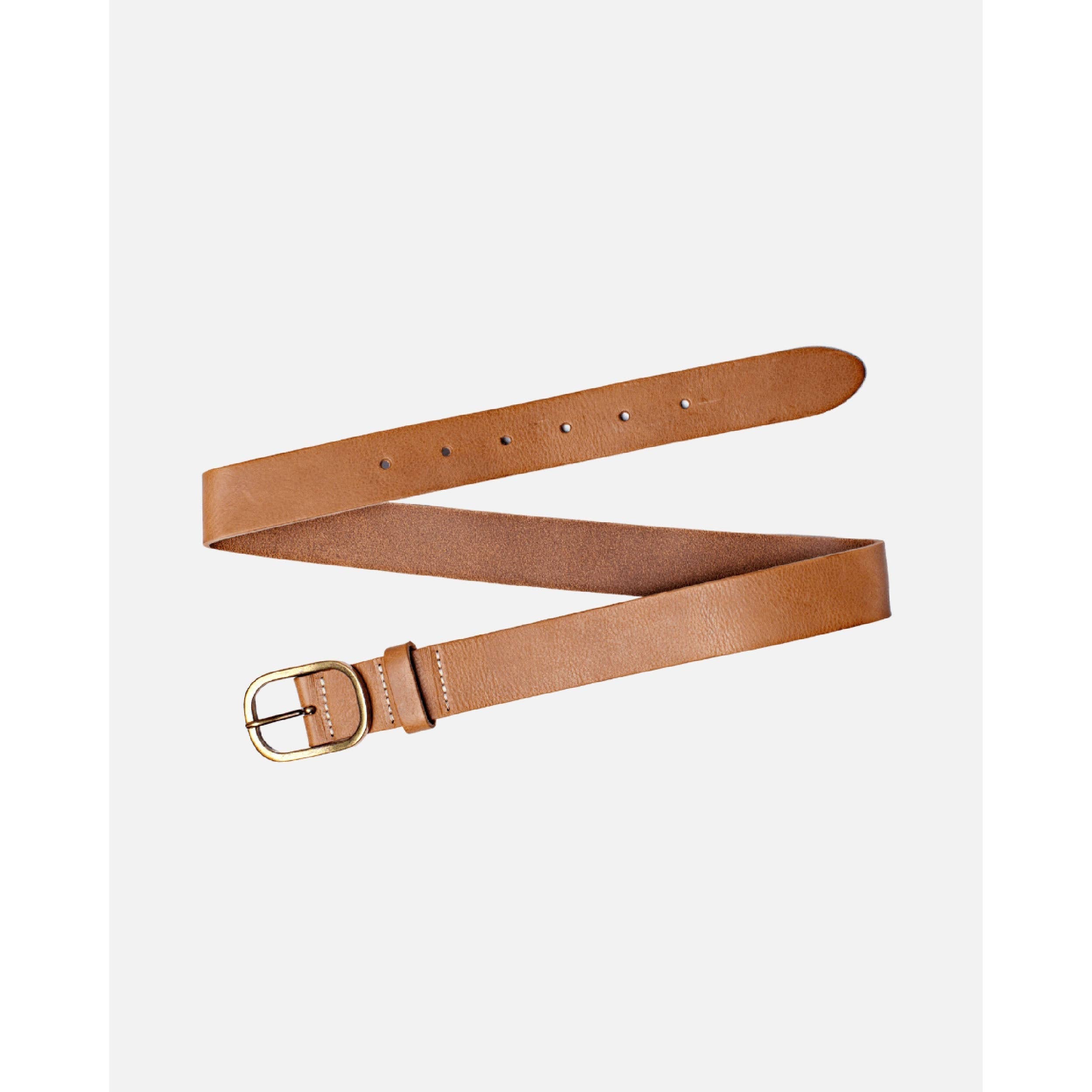 Marin Women's Leather Waist Belt in Camel with Statement Buckle