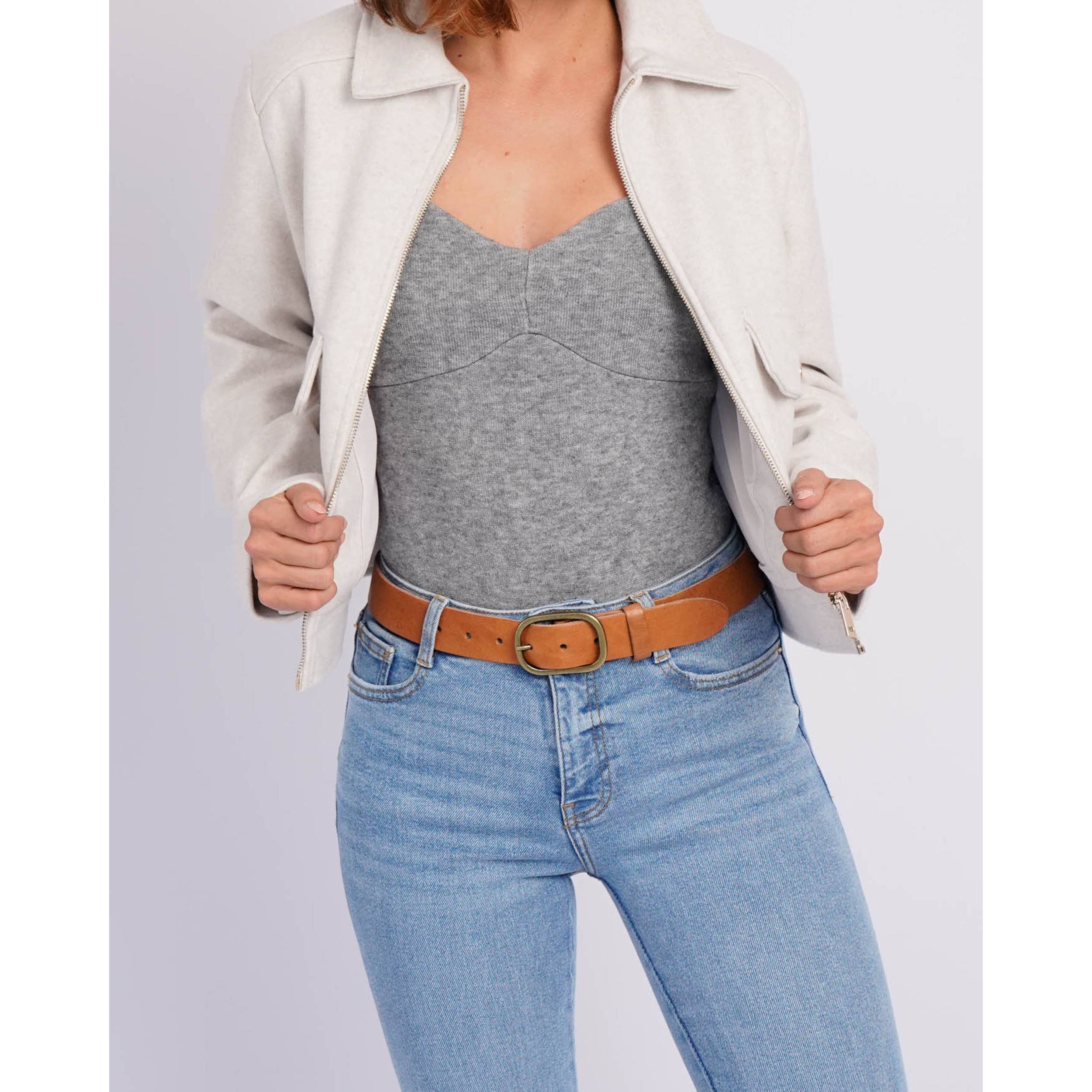 Marin Women's Leather Waist Belt in Camel with Statement Buckle