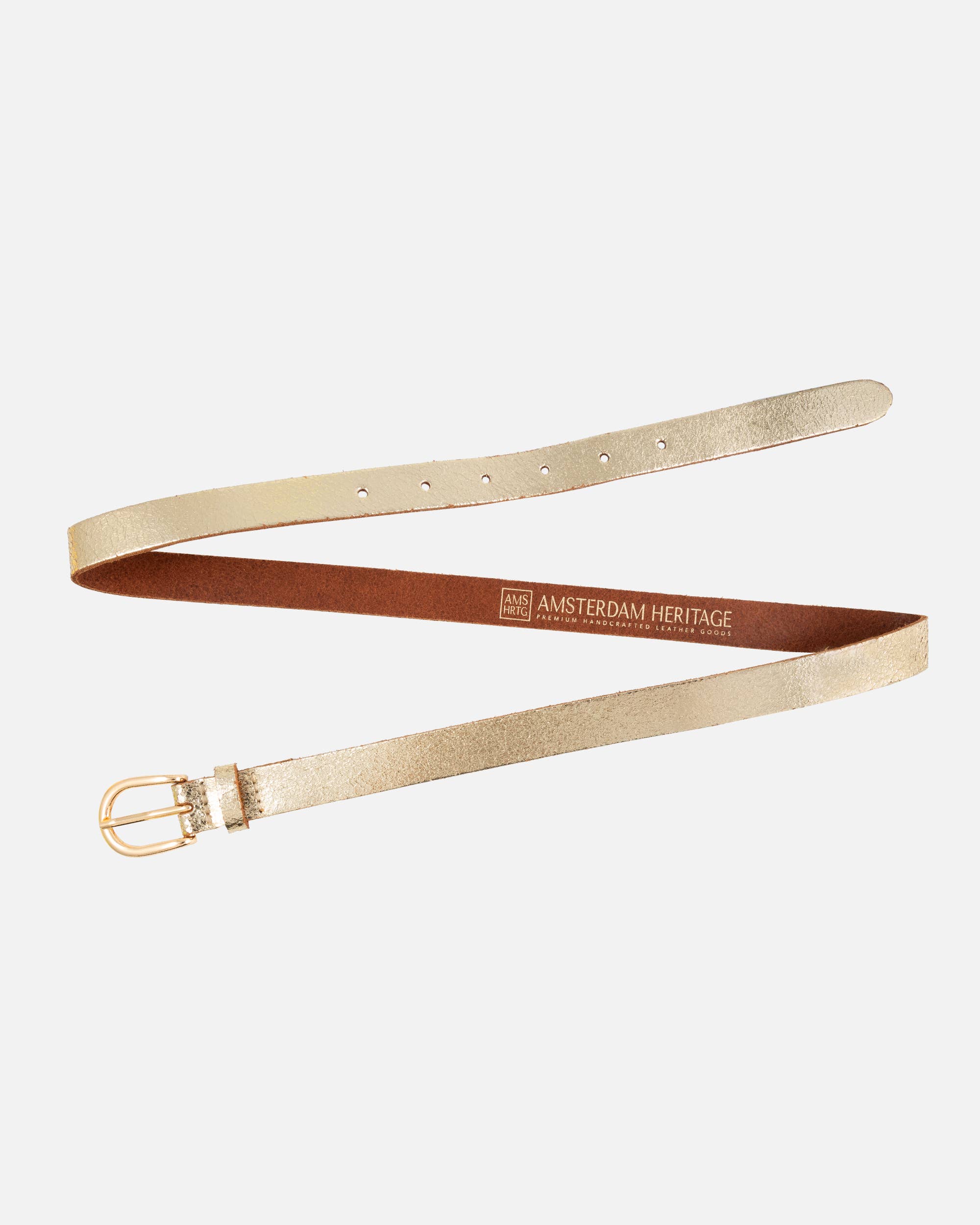 Amsterdam Heritage Belts Eva Metallic Leather Belt in Gold Finish