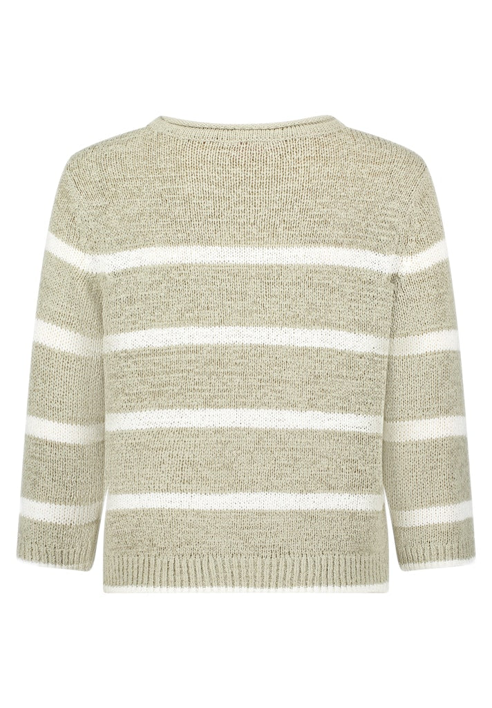Betty Barclay - Women's Striped Ribbon Knit Sweater in Khaki + Cream - 52918239-5913