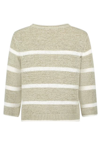 Betty Barclay - Women's Striped Ribbon Knit Sweater in Khaki + Cream - 52918239-5913