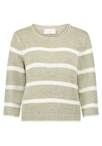 Betty Barclay - Women's Striped Ribbon Knit Sweater in Khaki + Cream - 52918239-5913