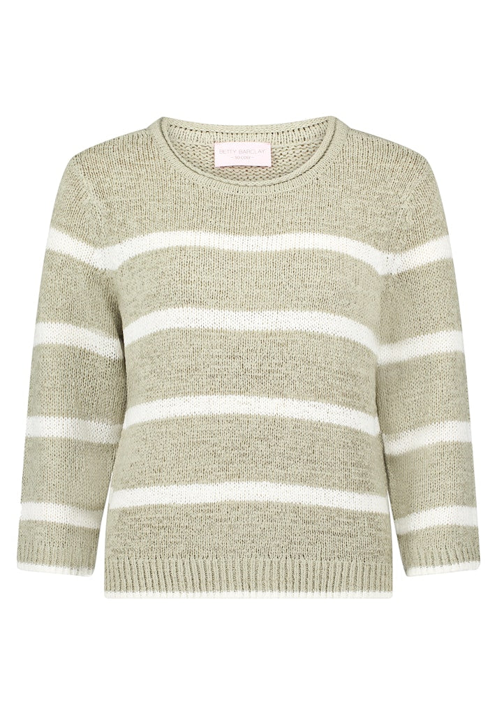 Betty Barclay - Women's Striped Ribbon Knit Sweater in Khaki + Cream - 52918239-5913