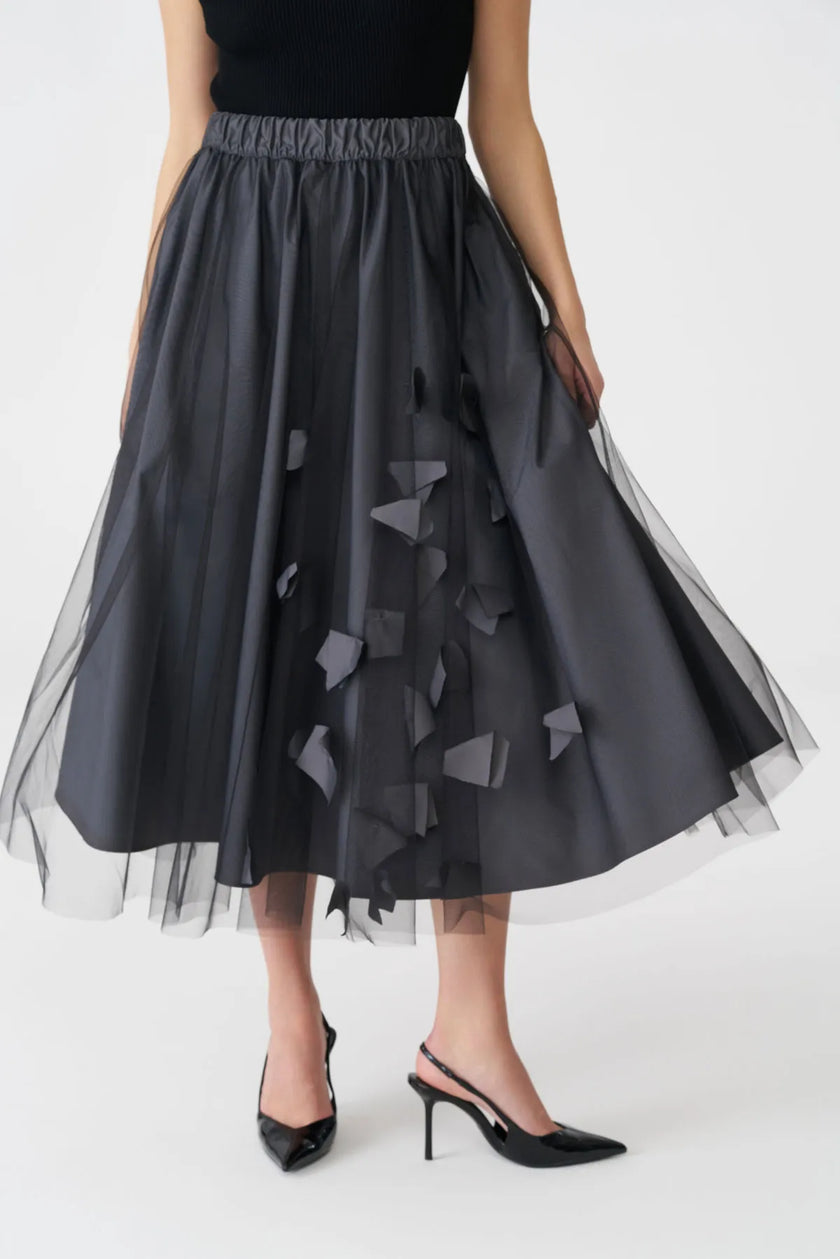 Bize Women's Embellished Net Midi Skirt - Anthracite at Kings Road Fashions, Leighton Buzzard, UK