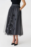 Bize Women's Embellished Net Midi Skirt - Anthracite at Kings Road Fashions, Leighton Buzzard, UK