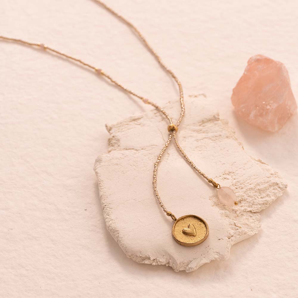 A Beautiful Story Purpose Rose Quartz Gold Coloured Necklace