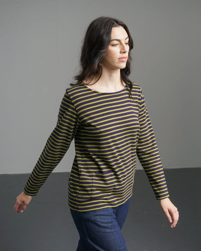 Bibico-aw25__womens-T-shirt-Sailor-T-wp004_denim_-jt001_green_stripe