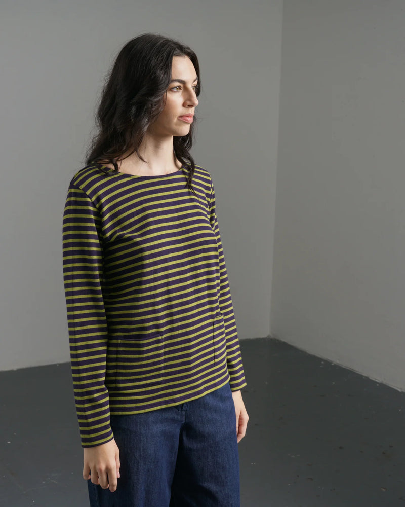 Bibico-aw25__womens-T-shirt-Sailor-T-wp004_denim_-jt001_green_stripe