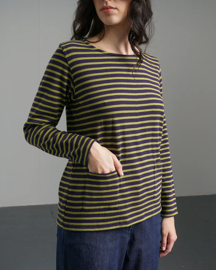 Bibico-aw25__womens-T-shirt-Sailor-T-wp004_denim_-jt001_green_stripe