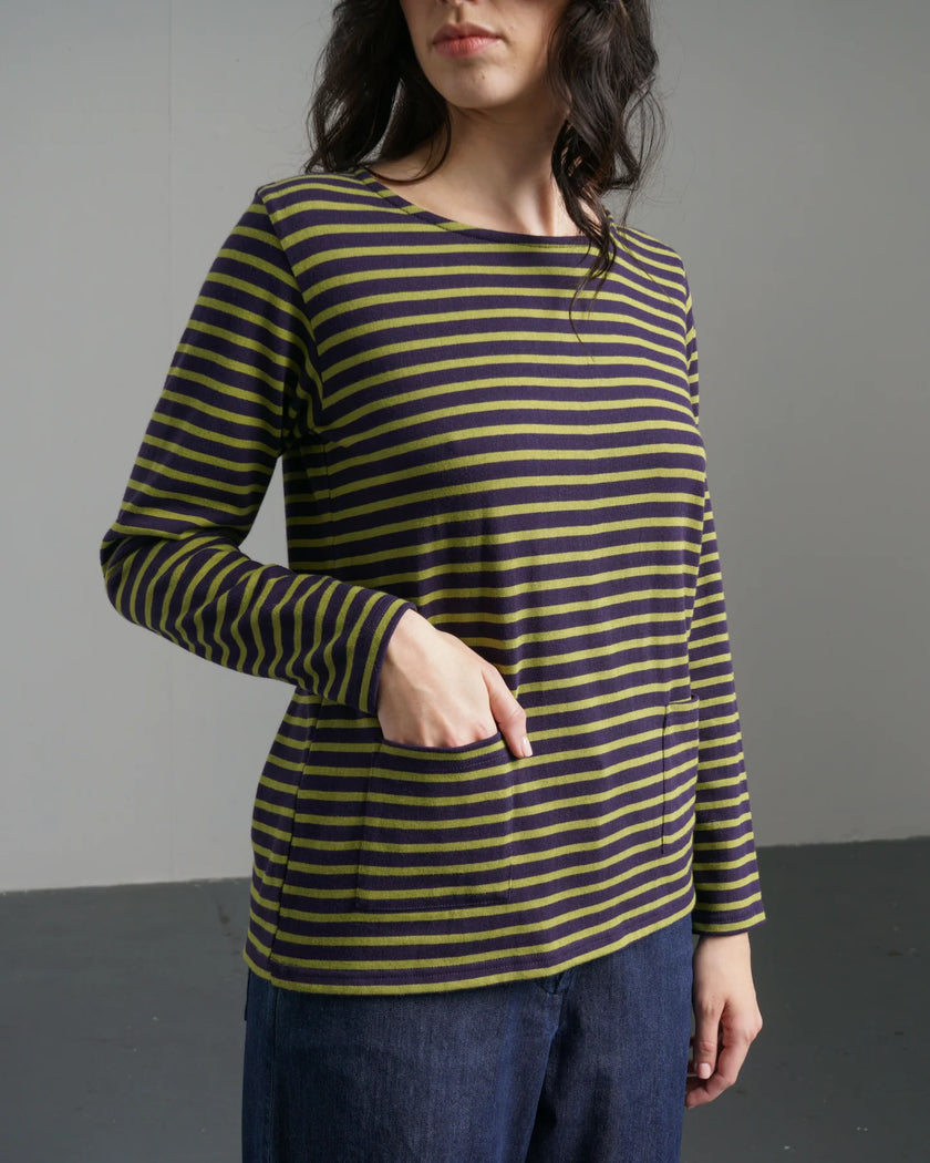 Bibico-aw25__womens-T-shirt-Sailor-T-wp004_denim_-jt001_green_stripe