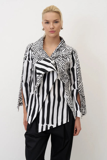 Bize - Women's -Contrasting -Monochrome -Prints -Fitted- Shirt -  BZ337 - Black+White-0