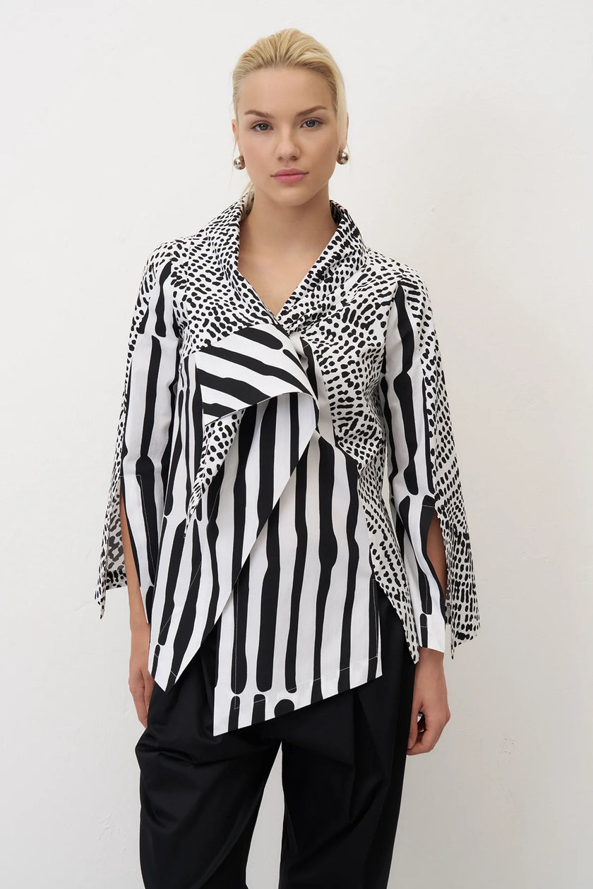 Bize - Women's -Contrasting -Monochrome -Prints -Fitted- Shirt -  BZ337 - Black+White-0