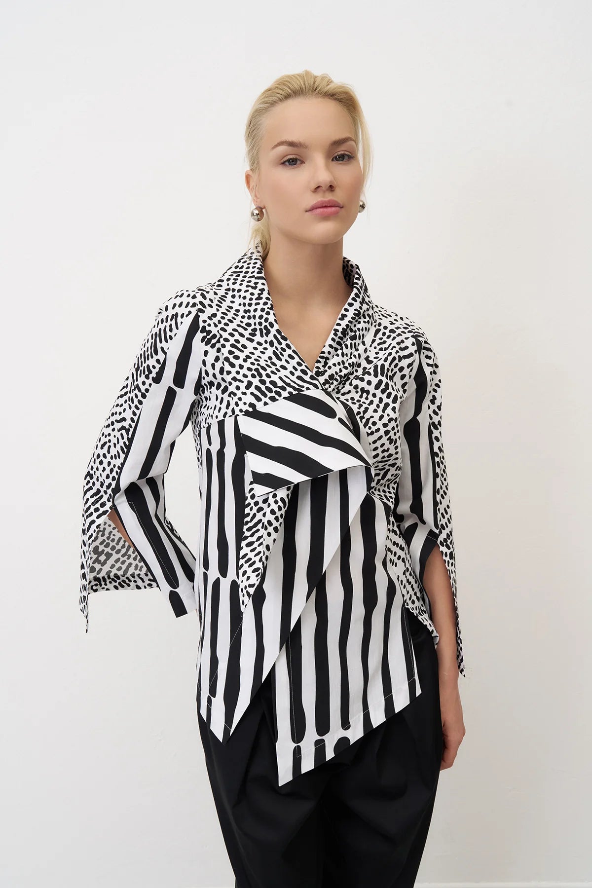 Bize - Women's -Contrasting -Monochrome -Prints -Fitted- Shirt -  BZ337 - Black+White-0