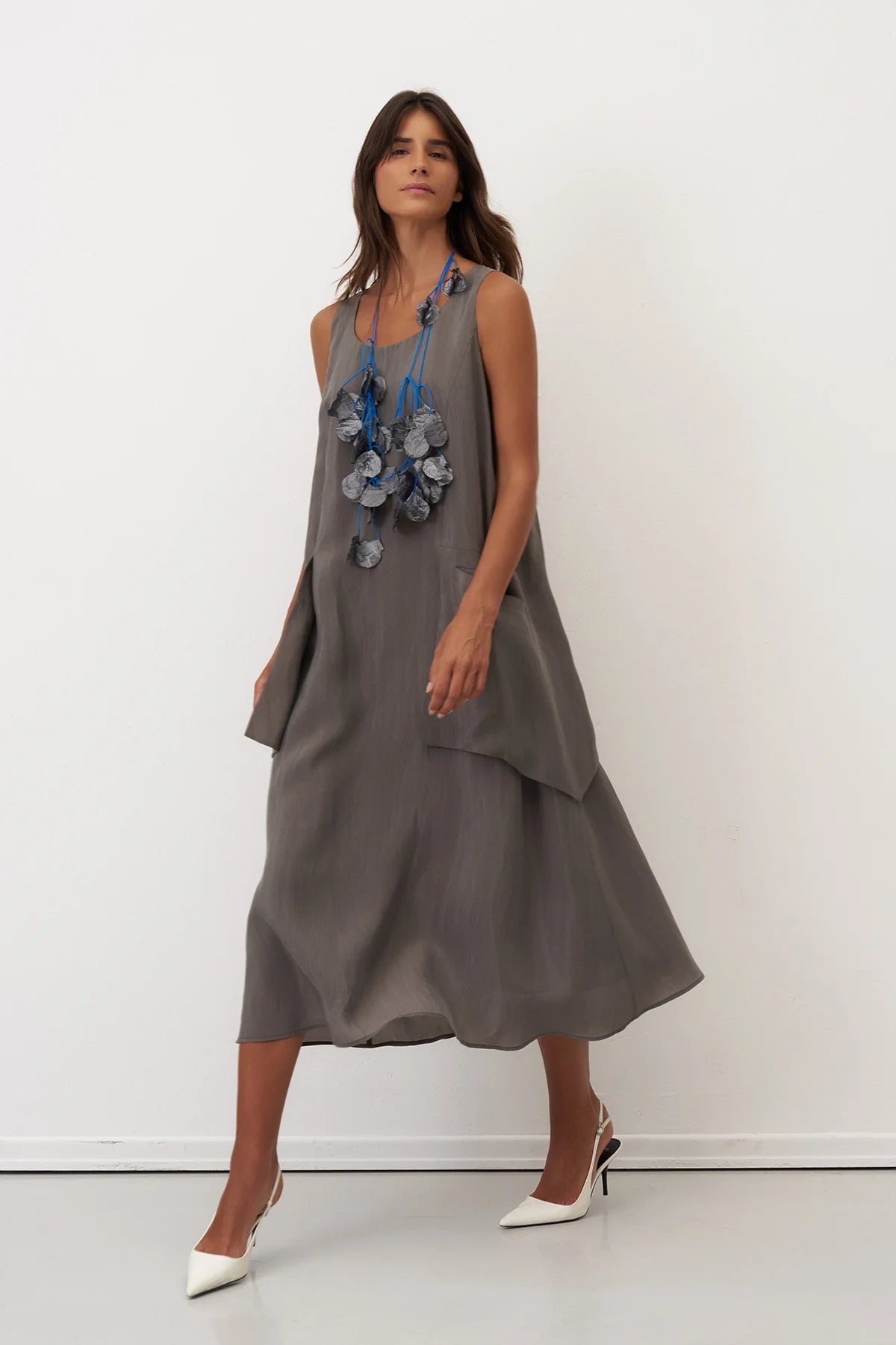 Bize - Women's Floaty Sleeveless A-Line Summer Dress - BZ2130 - Grey