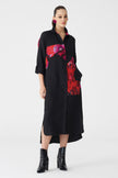 Bize Women's Floral Panel + Tonal Black Stripe Shirt Dress BZ2187 at Kings Road Fashions, Leighton Buzzard, UK