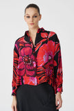 Bize Women's Fuchsia Black Floral Print Blouse BZ438 at Kings Road Fashions, Leighton Buzzard, UK