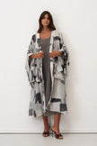 Bize - Women's -Long -Monochrome -Smudge -Print- Kimono -BZ1113-1