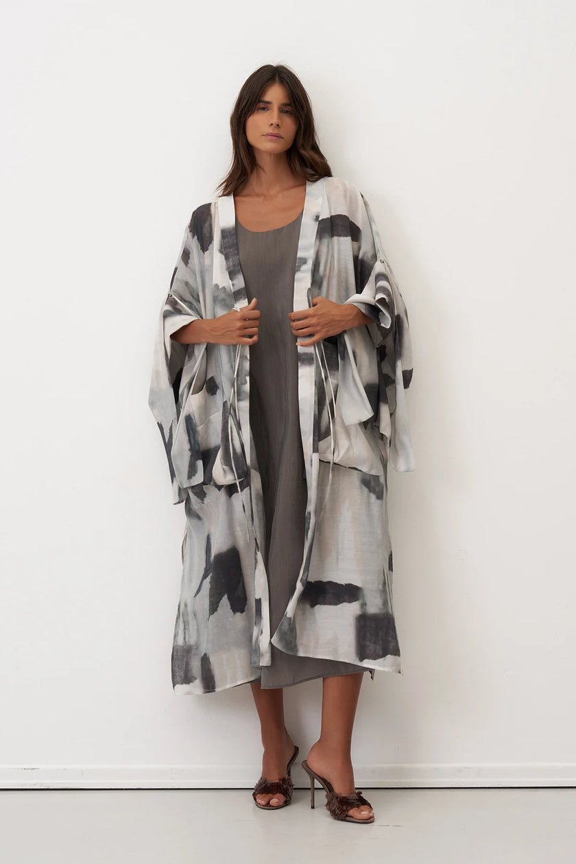 Bize - Women's -Long -Monochrome -Smudge -Print- Kimono -BZ1113-1