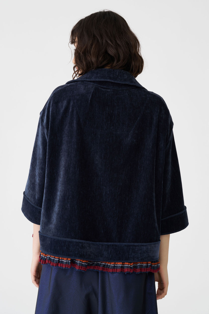 Bize Women's Petrol Velvet Jacket with Trim Details BC5147 at Kings Road Fashions, Leighton Buzzard, UK