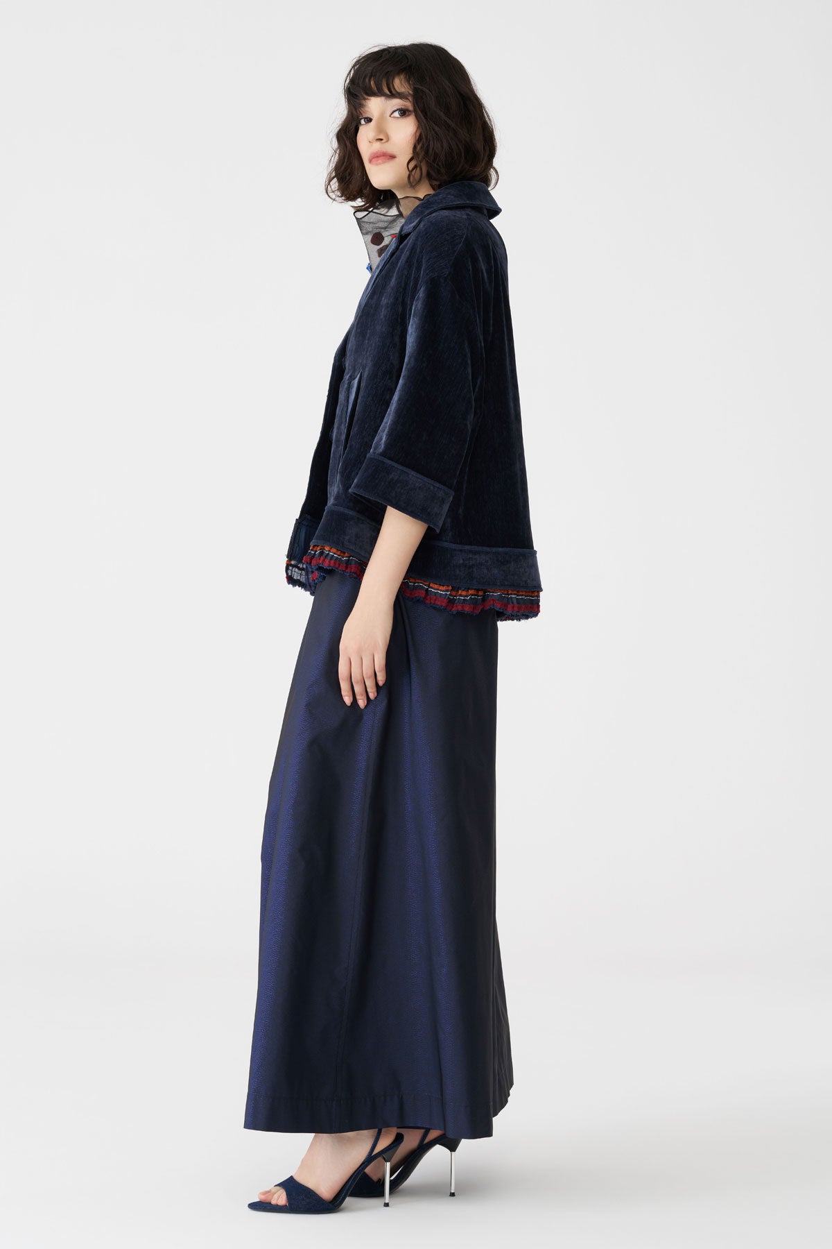 Bize Women's Petrol Velvet Jacket with Trim Details BC5147 at Kings Road Fashions, Leighton Buzzard, UK