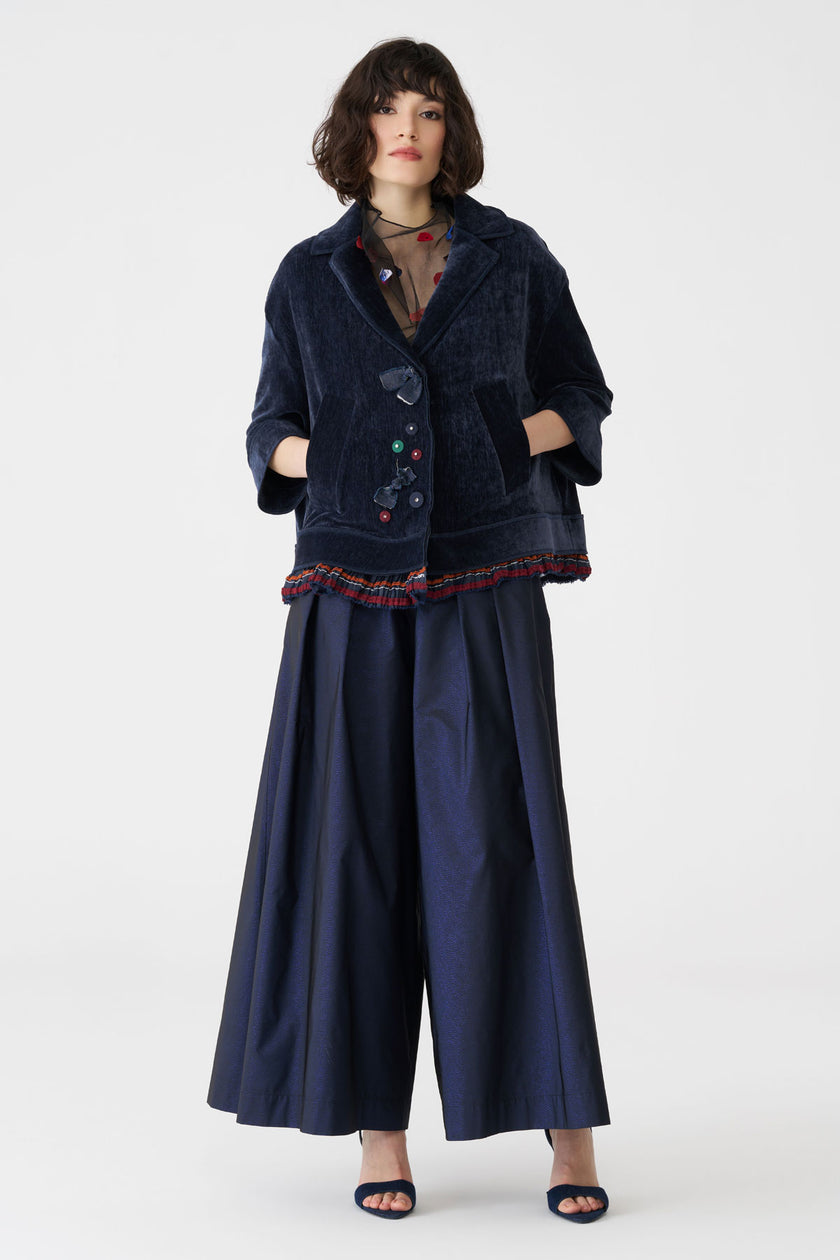 Bize Women's Petrol Velvet Jacket with Trim Details BC5147 at Kings Road Fashions, Leighton Buzzard, UK