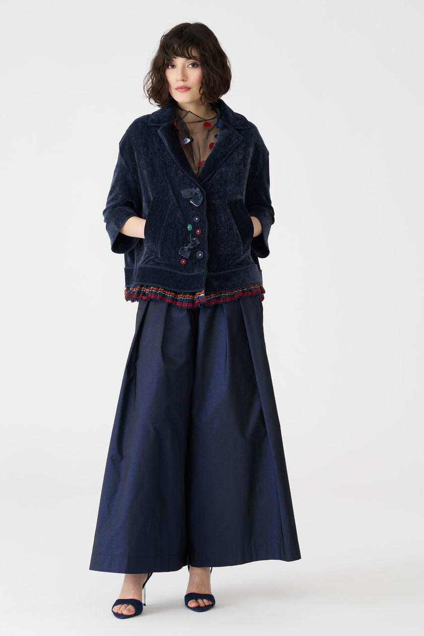 Bize Women's Petrol Velvet Jacket with Trim Details BC5147 at Kings Road Fashions, Leighton Buzzard, UK