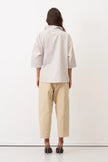 Bize - Women's -Pin -Stripe- V-Neck -Shirt -with- Draping -Details - BZ312 - Beige-0