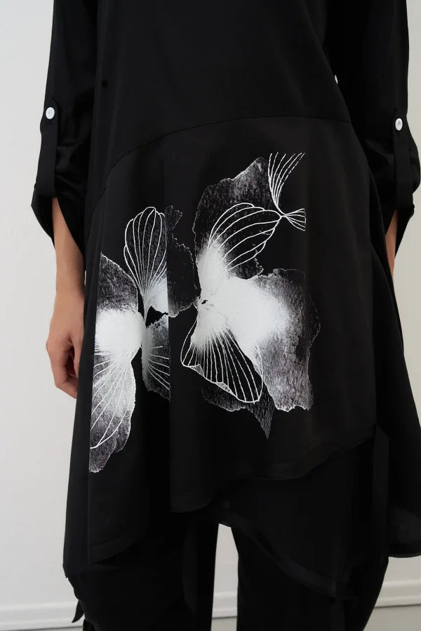Bize - Women's -Placement -Print -Tunic-Dress -  BZ2148 - Black-1