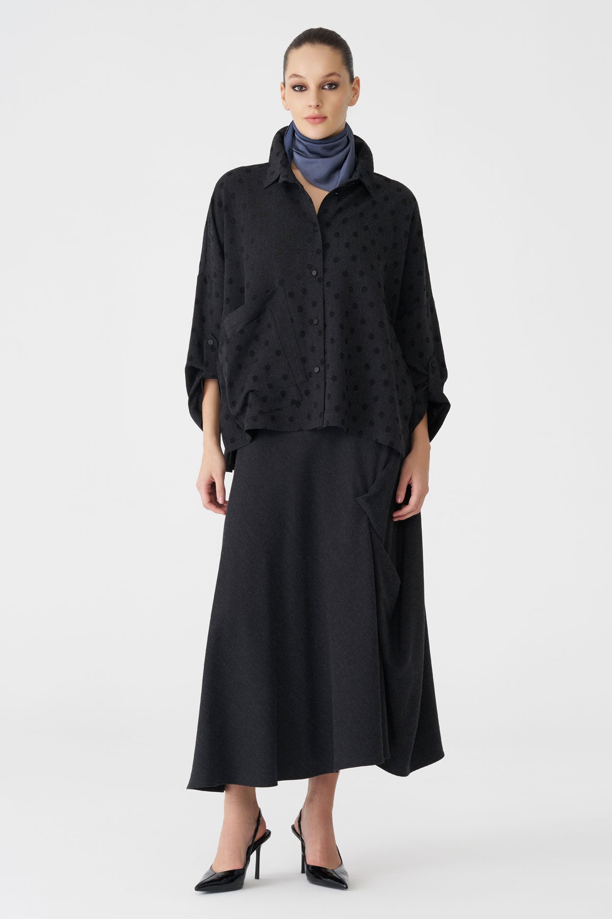 Bize Women's Polka Dot Blouse BZ437 - Anthracite at Kings Road Fashions, Leighton Buzzard, UK