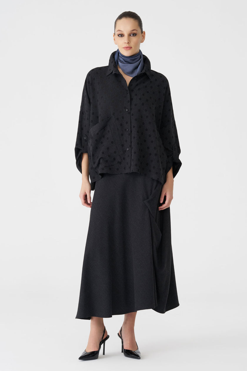 Bize Women's Polka Dot Blouse BZ437 - Anthracite at Kings Road Fashions, Leighton Buzzard, UK