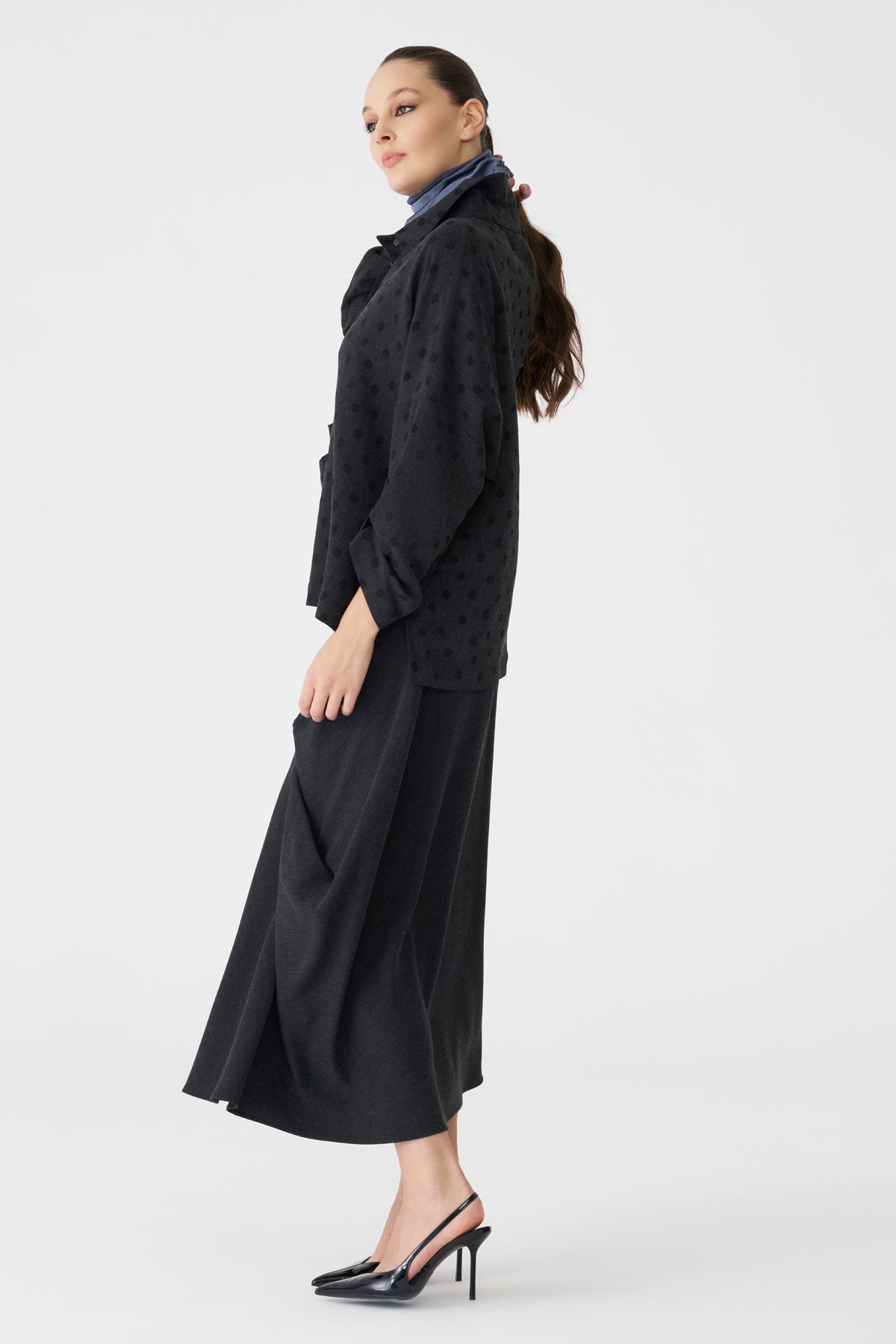 Bize Women's Polka Dot Blouse BZ437 - Anthracite at Kings Road Fashions, Leighton Buzzard, UK