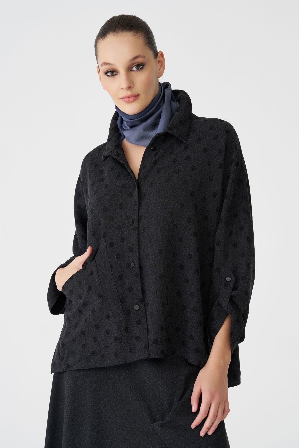 Bize Women's Polka Dot Blouse BZ437 - Anthracite at Kings Road Fashions, Leighton Buzzard, UK